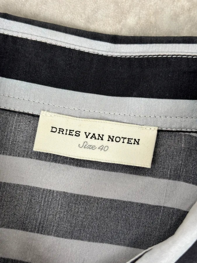 SS2009 Dries van Noten Grey Black Silk Striped Blouse Shirt FKOMRkv 9