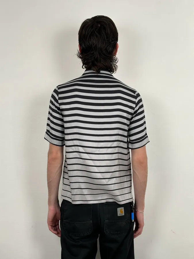 SS2009 Dries van Noten Grey Black Silk Striped Blouse Shirt FKOMRkv 4