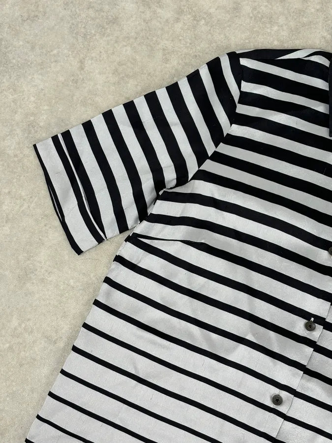 SS2009 Dries van Noten Grey Black Silk Striped Blouse Shirt FKOMRkv 8