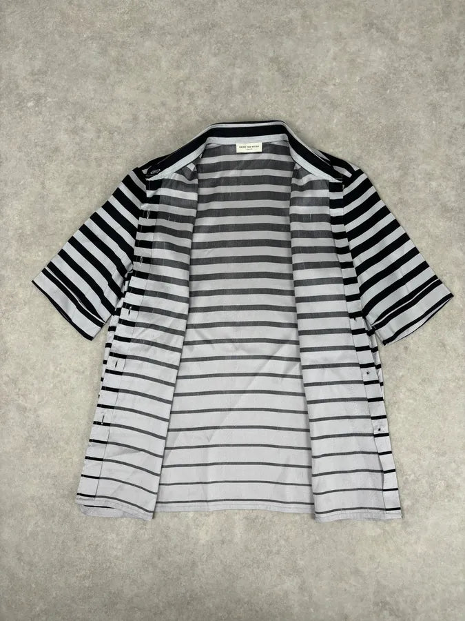 SS2009 Dries van Noten Grey Black Silk Striped Blouse Shirt FKOMRkv 7