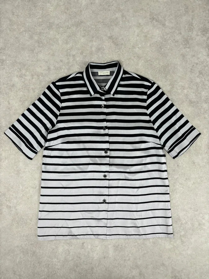 SS2009 Dries van Noten Grey Black Silk Striped Blouse Shirt FKOMRkv 0