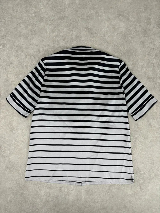 SS2009 Dries van Noten Grey Black Silk Striped Blouse Shirt FKOMRkv 2