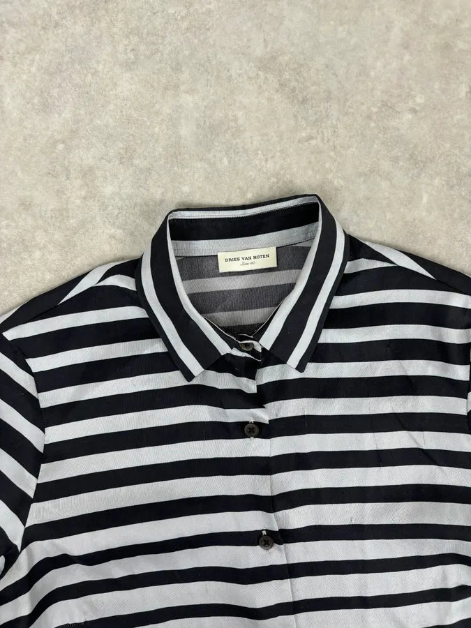 SS2009 Dries van Noten Grey Black Silk Striped Blouse Shirt FKOMRkv 5