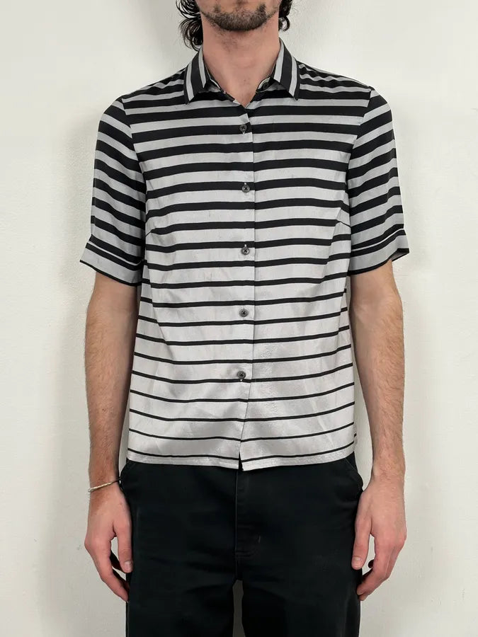 SS2009 Dries van Noten Grey Black Silk Striped Blouse Shirt FKOMRkv 3