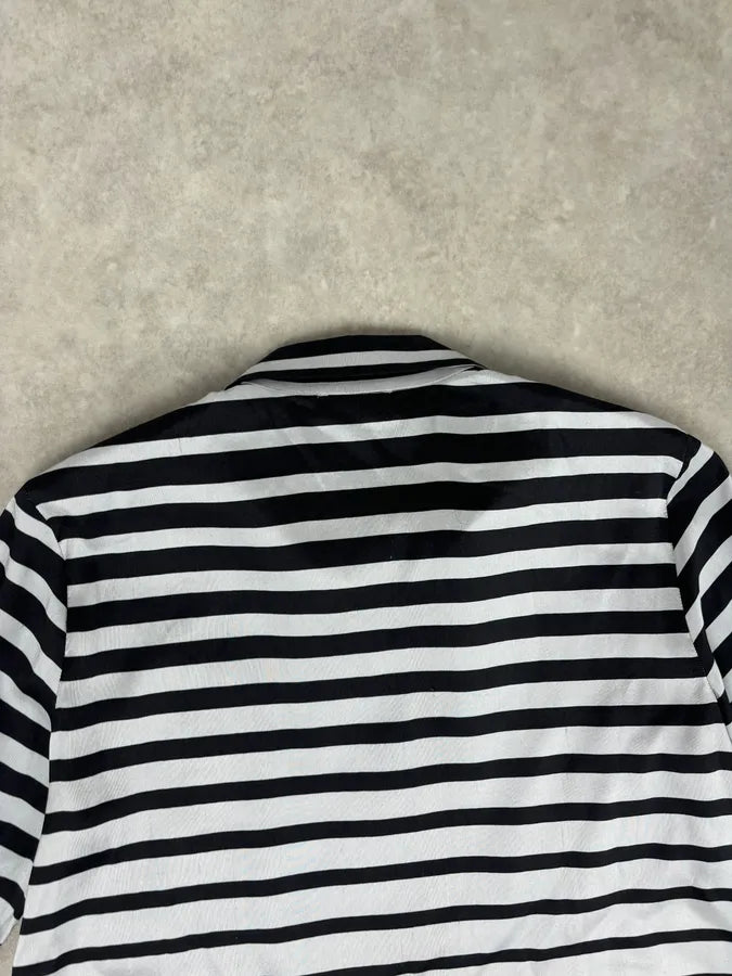 SS2009 Dries van Noten Grey Black Silk Striped Blouse Shirt FKOMRkv 6