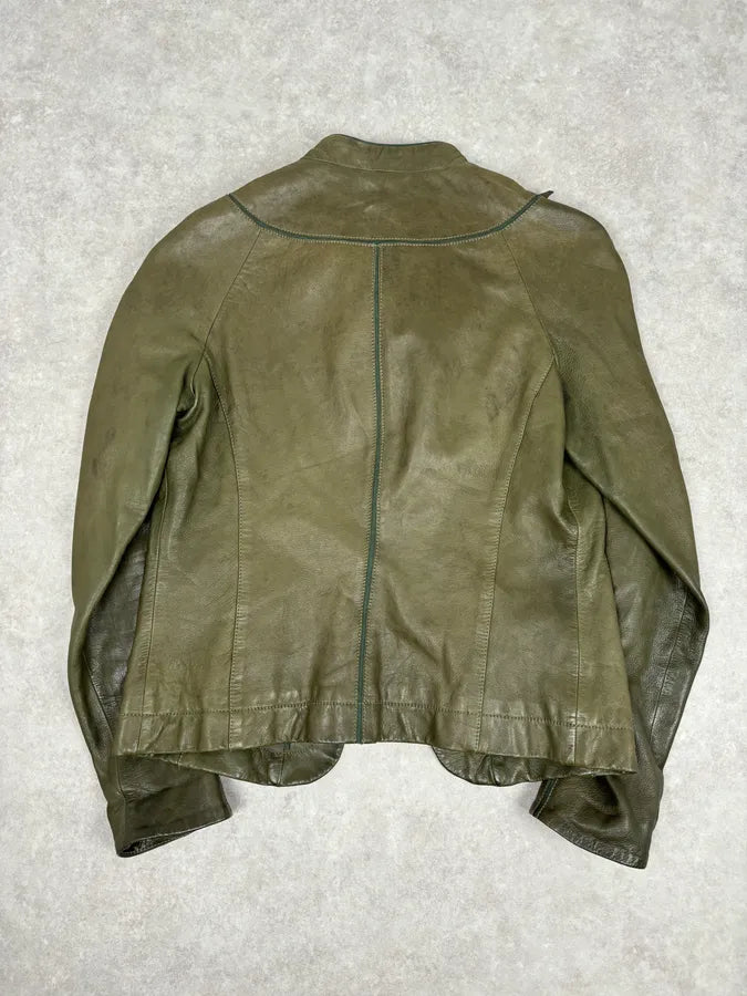 AW2009 Emporio Armani Green Lamb Skin Ruffle Collar Jacket nsjFwmp 4