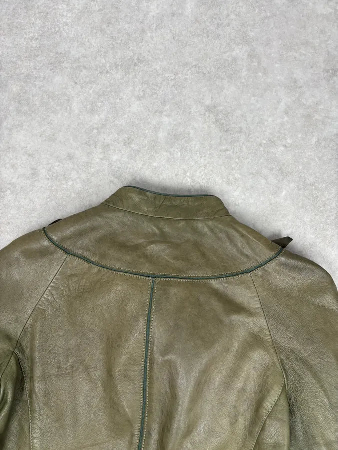 AW2009 Emporio Armani Green Lamb Skin Ruffle Collar Jacket nsjFwmp 5