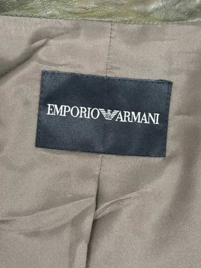 AW2009 Emporio Armani Green Lamb Skin Ruffle Collar Jacket nsjFwmp 7
