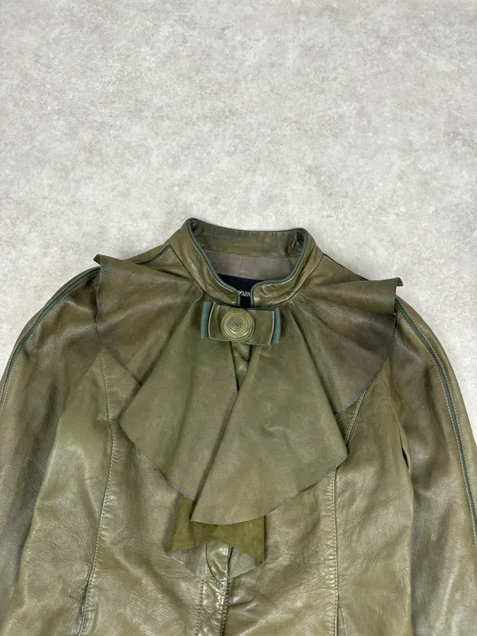 AW2009 Emporio Armani Green Lamb Skin Ruffle Collar Jacket nsjFwmp 3