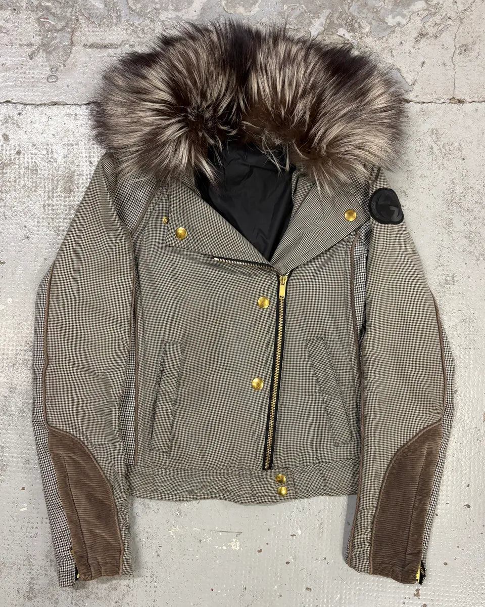 AW2009 Gucci Nylon Fur-Trimmed Checkered Jacket by Frida Giannini umSJxtR 1