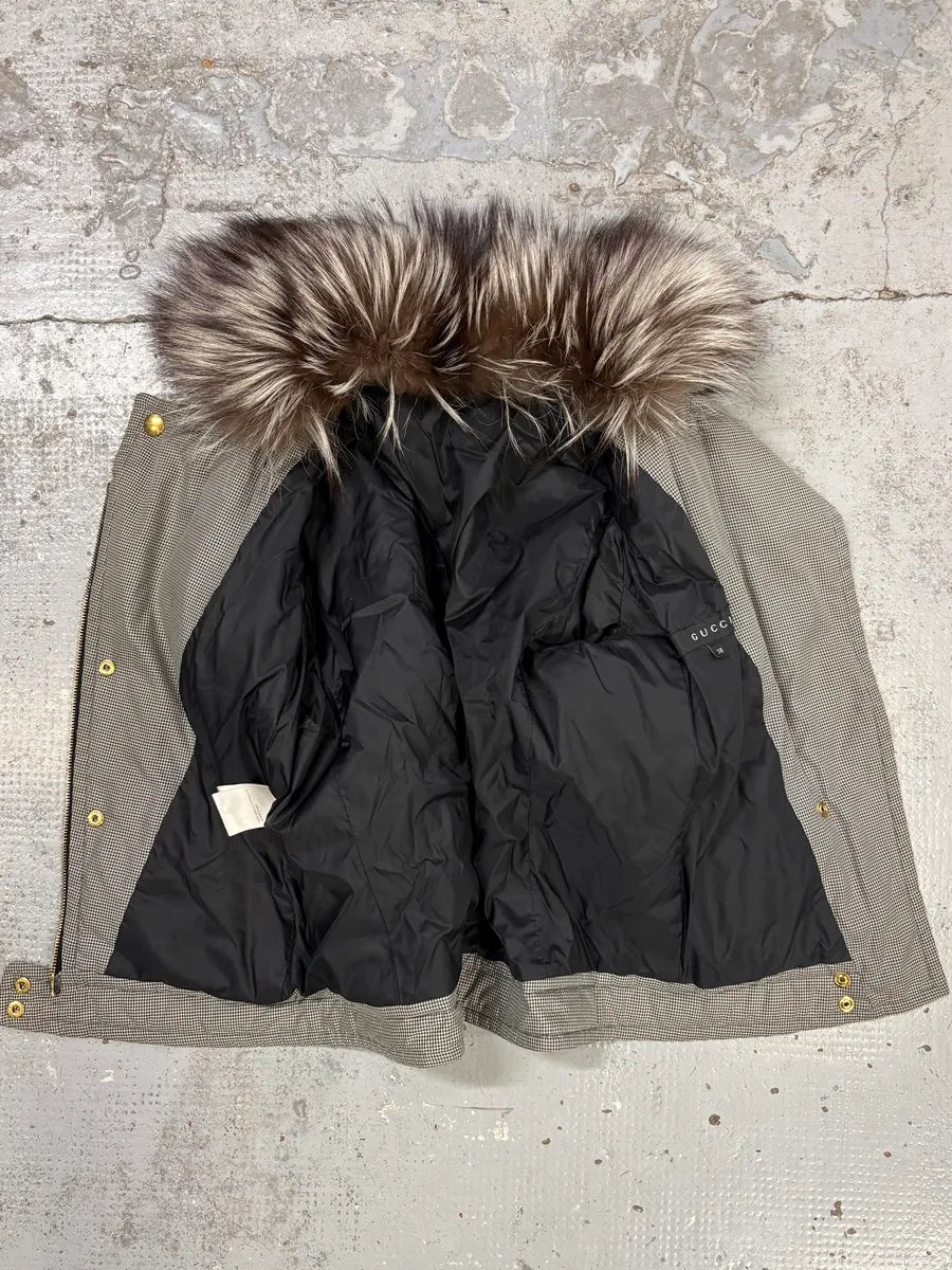 AW2009 Gucci Nylon Fur-Trimmed Checkered Jacket by Frida Giannini umSJxtR 6