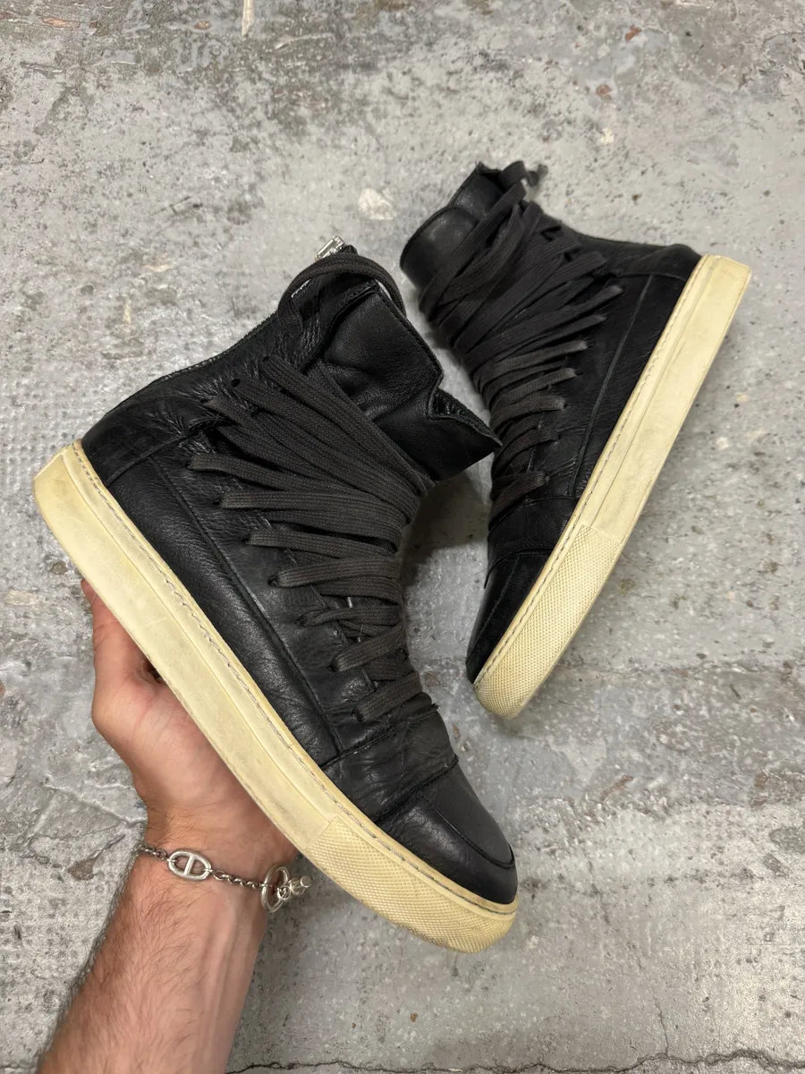 2009 Kris Van Assche Black Megalaced High Leather Sneakers tsGxazu 0