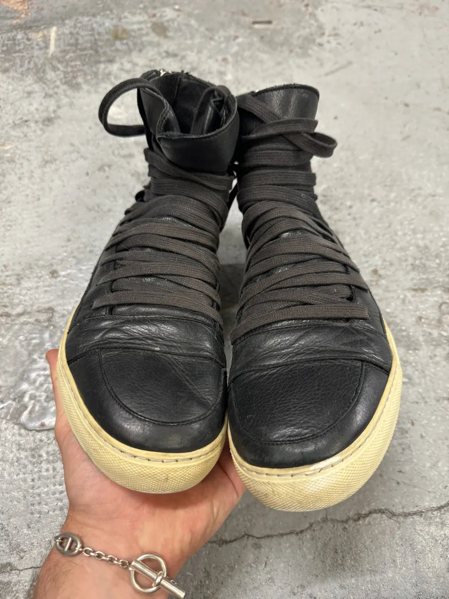 2009 Kris Van Assche Black Megalaced High Leather Sneakers tsGxazu 1