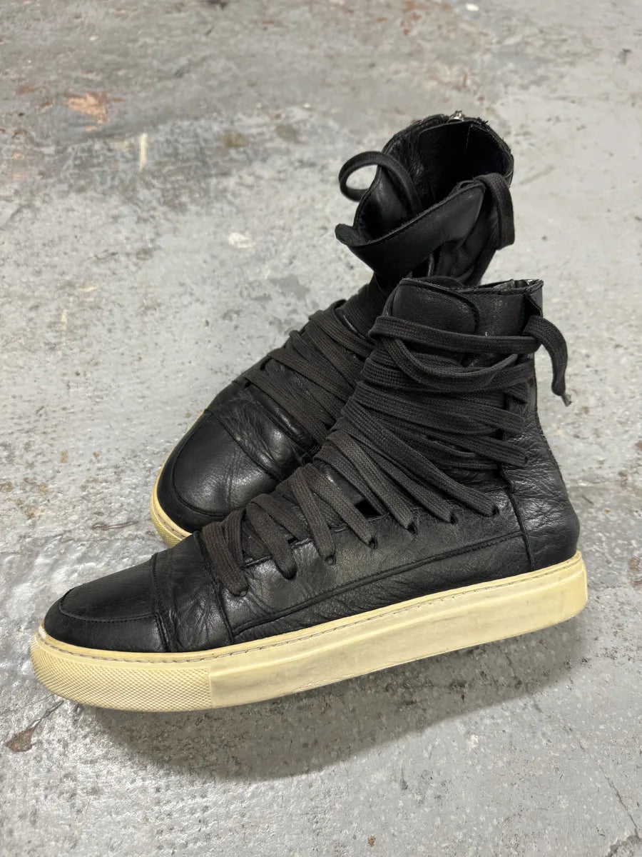2009 Kris Van Assche Black Megalaced High Leather Sneakers tsGxazu 2