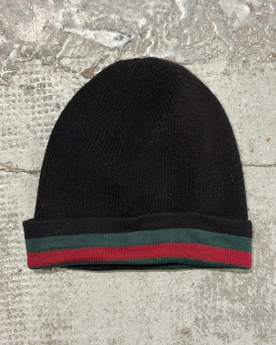 2000s Gucci Black Wool Striped Beanie xGTEzal 0