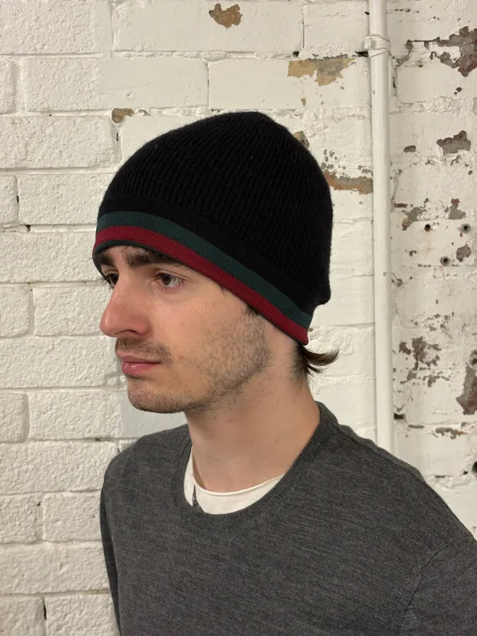2000s Gucci Black Wool Striped Beanie xGTEzal 1