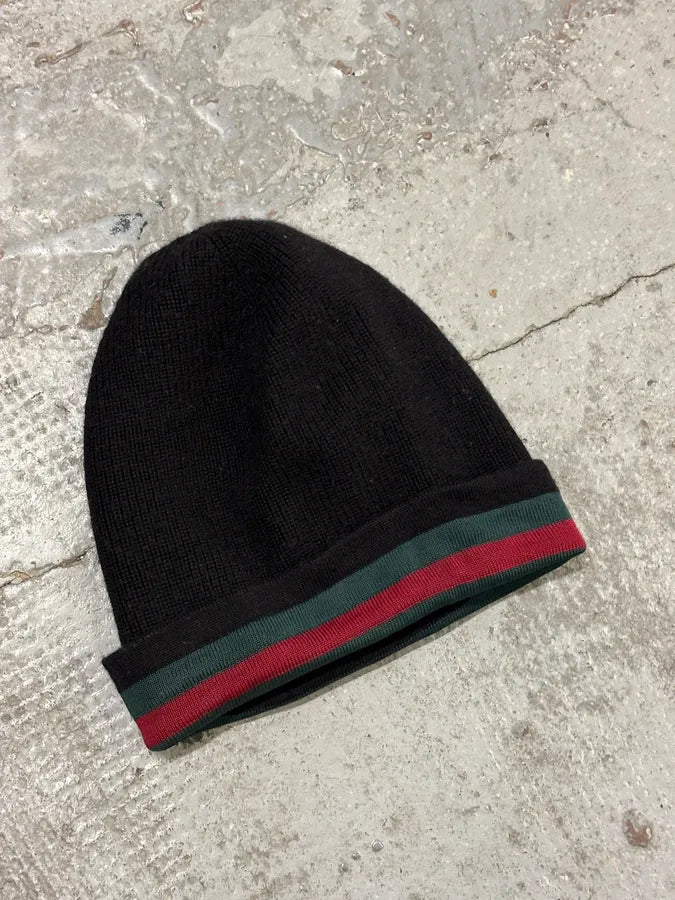 2000s Gucci Black Wool Striped Beanie xGTEzal 3