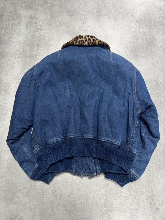 200s Moschino Denim Leopard Lining Bomber Jacket (S) 3