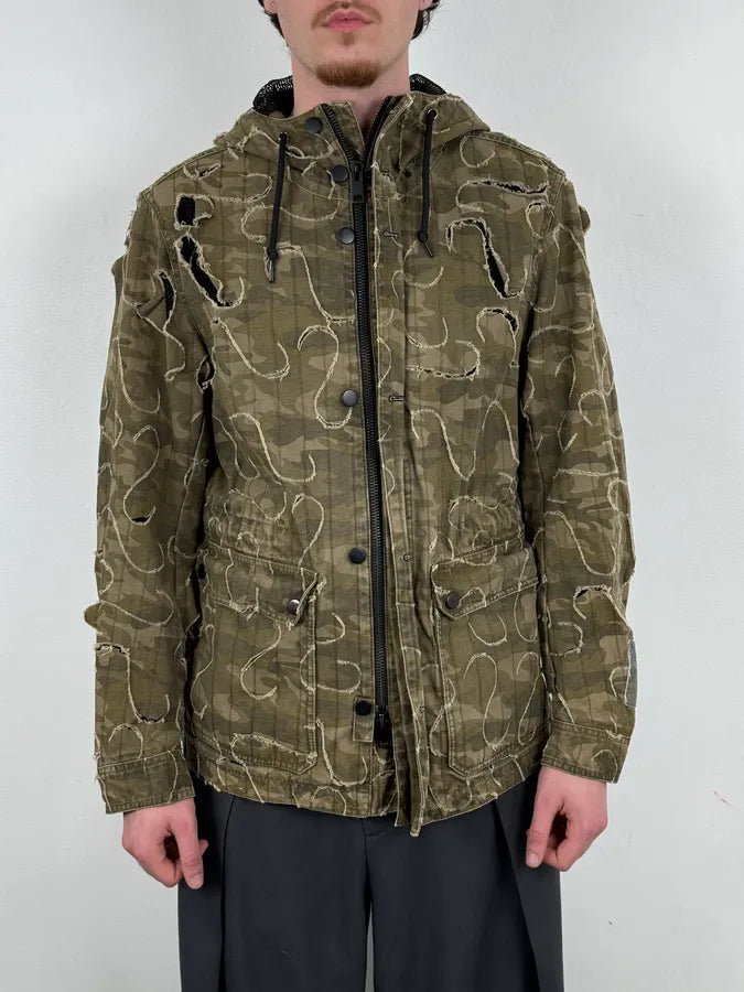 2010 Diesel Khaki Jacket Nylon Laser Cut Distressed Size L QsFadin 1