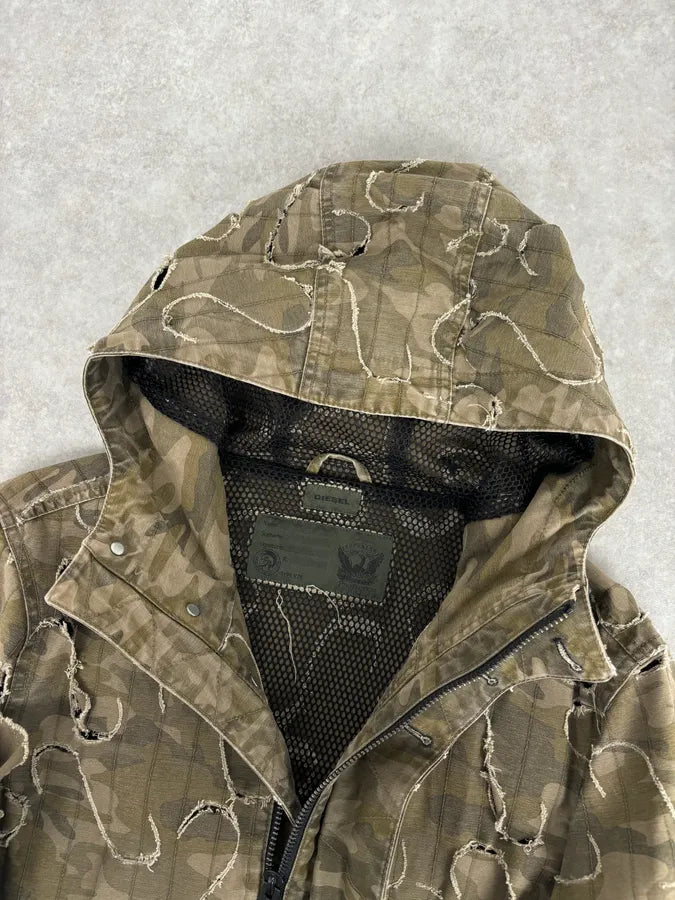 2010 Diesel Khaki Jacket Nylon Laser Cut Distressed Size L QsFadin 10