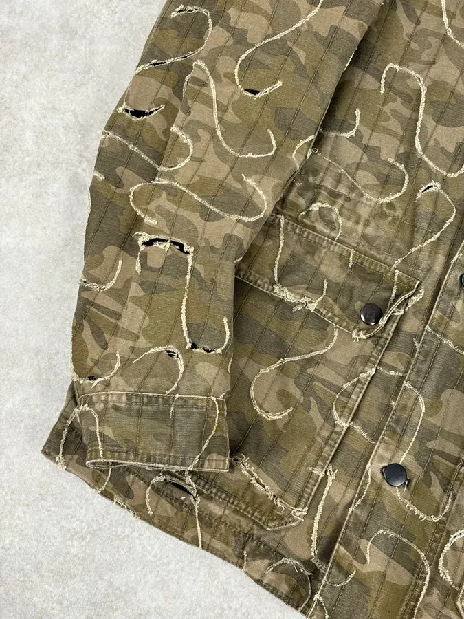 2010 Diesel Khaki Jacket Nylon Laser Cut Distressed Size L QsFadin 9