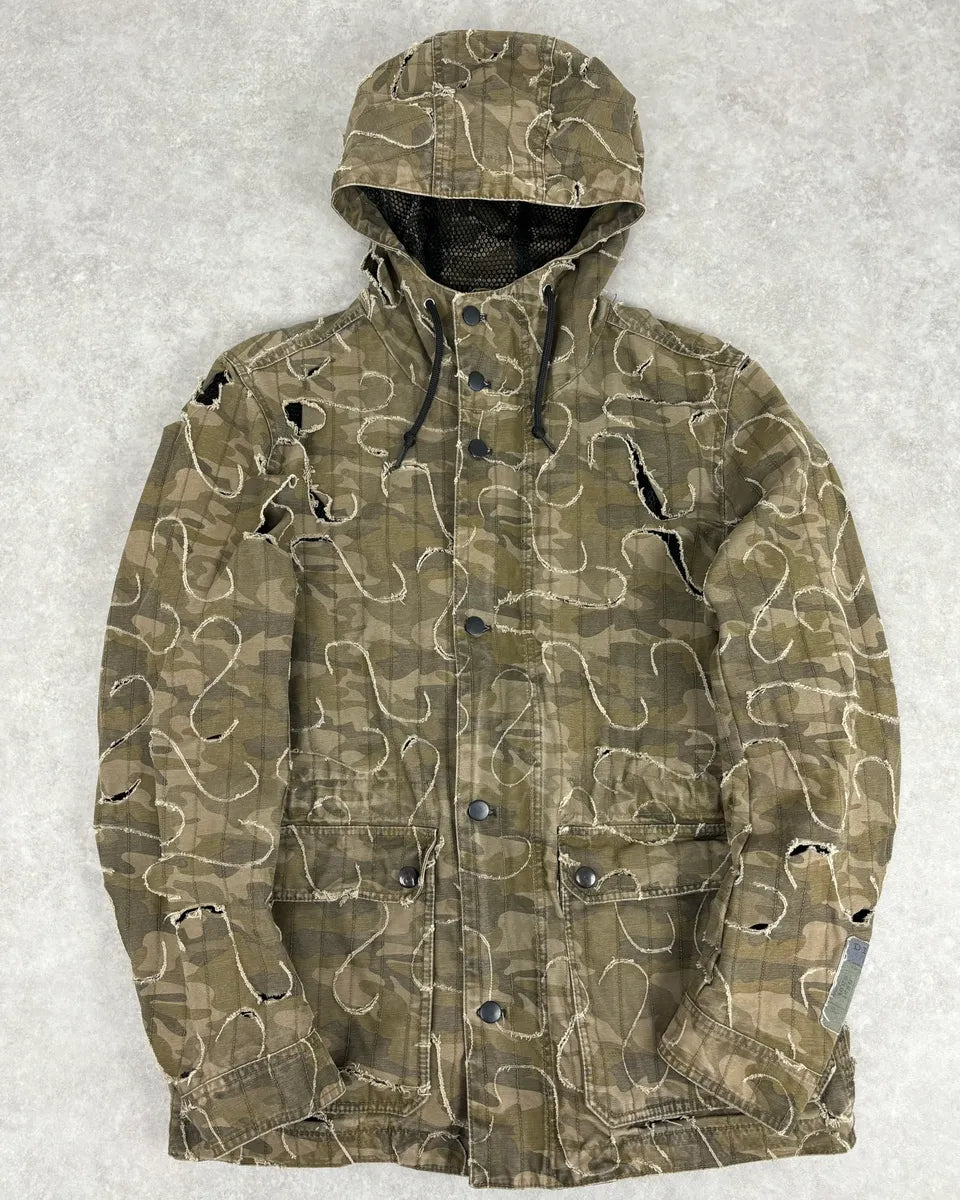 2010 Diesel Khaki Jacket Nylon Laser Cut Distressed Size L QsFadin 0