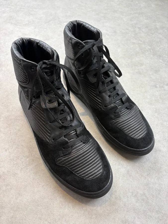 2010s Balenciaga City Black Plissed Leather High Sneakers  skpblyJ 3