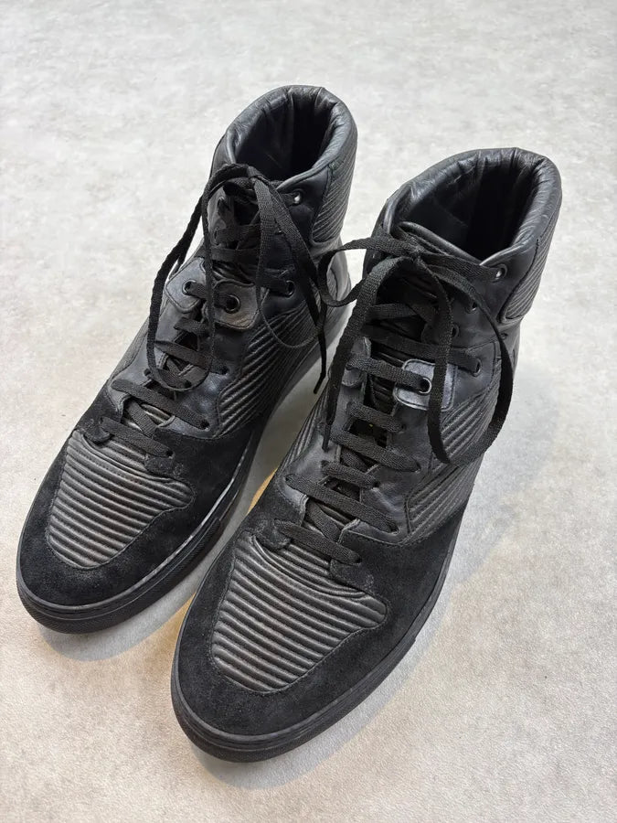 2010s Balenciaga City Black Plissed Leather High Sneakers  skpblyJ 2