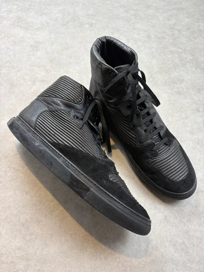 2010s Balenciaga City Black Plissed Leather High Sneakers  skpblyJ 4
