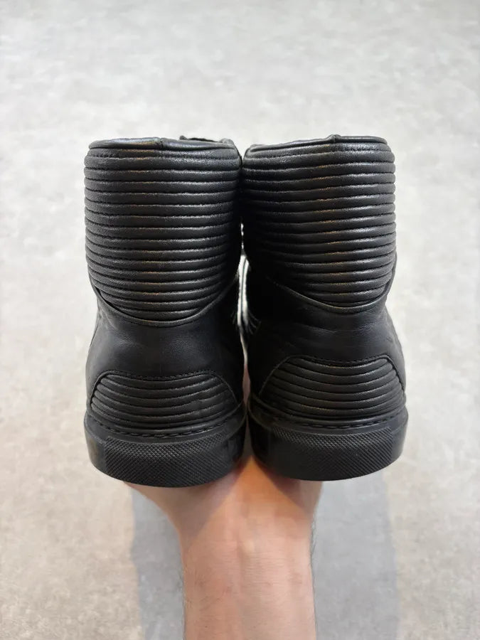 2010s Balenciaga City Black Plissed Leather High Sneakers  skpblyJ 6