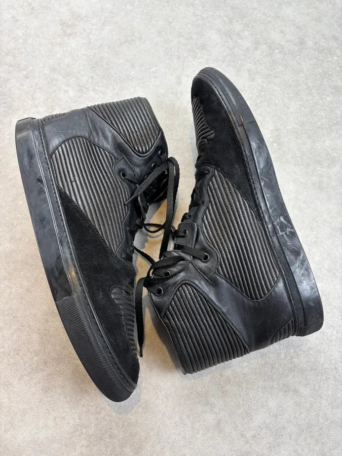 2010s Balenciaga City Black Plissed Leather High Sneakers  skpblyJ 5