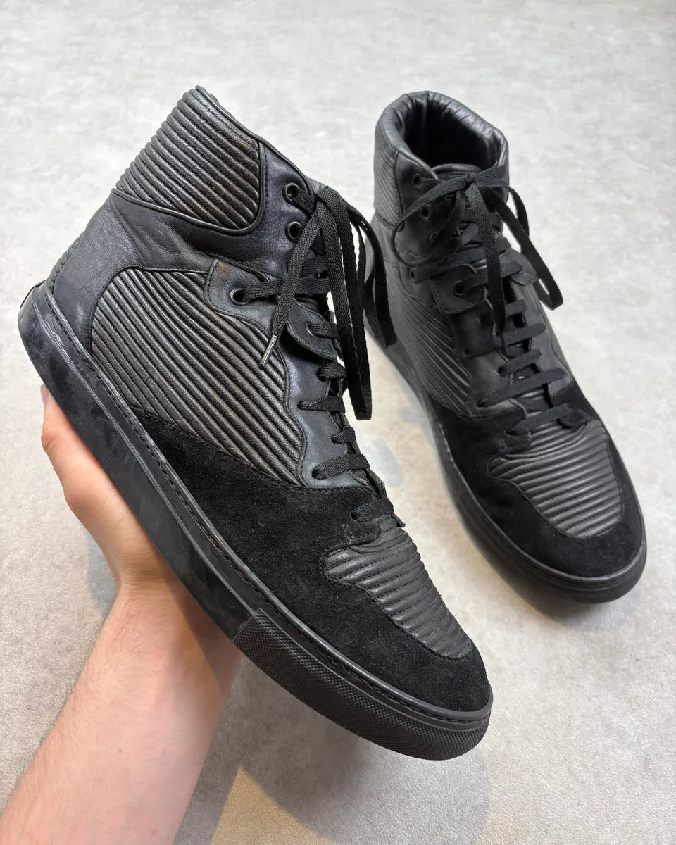 2010s Balenciaga City Black Plissed Leather High Sneakers  skpblyJ 0