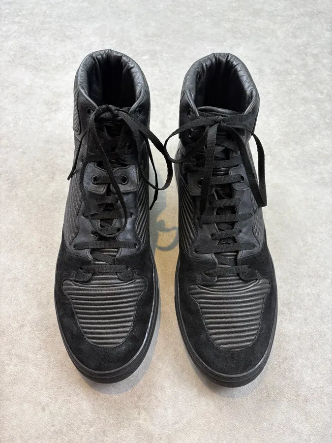 2010s Balenciaga City Black Plissed Leather High Sneakers  skpblyJ 1