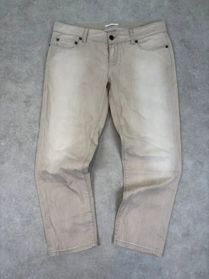 SS2010 Prada Light Beige Straight-Leg Denim Jeans MEEbQEF 3