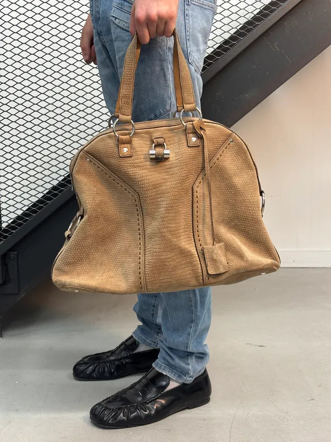 SS2010 Yves Saint Laurent Beige Suede Muse Shoulder Bag wKYEQJe 4