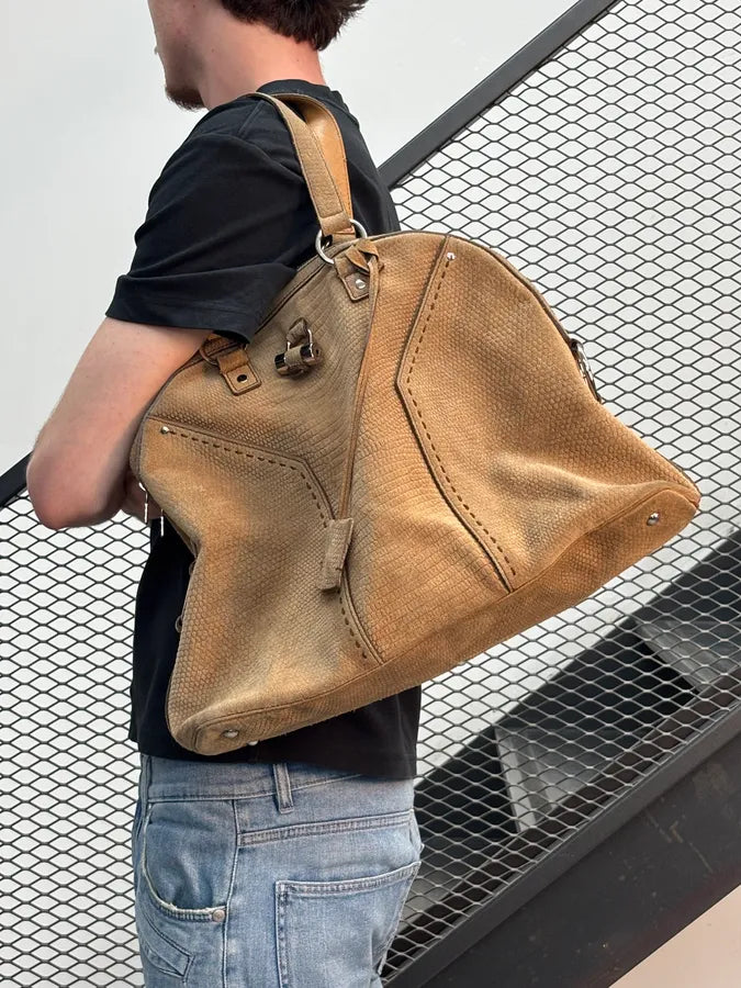 SS2010 Yves Saint Laurent Beige Suede Muse Shoulder Bag wKYEQJe 3