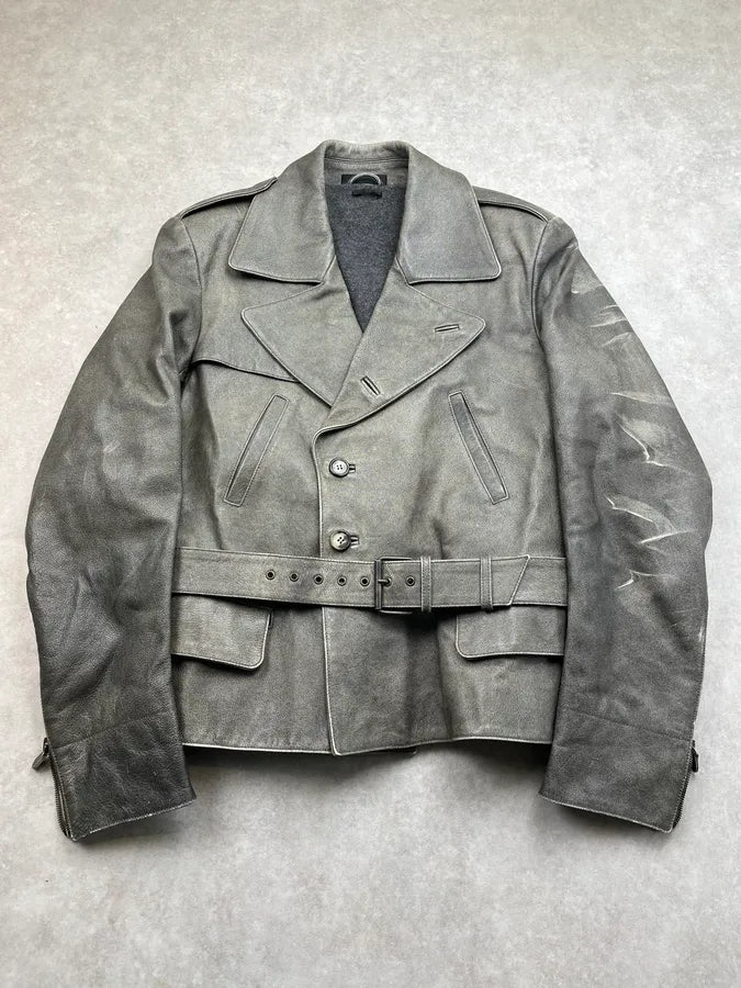 2010s Alexander McQueen Faded Grey Leather Belted Jacket sSPqbCX 0