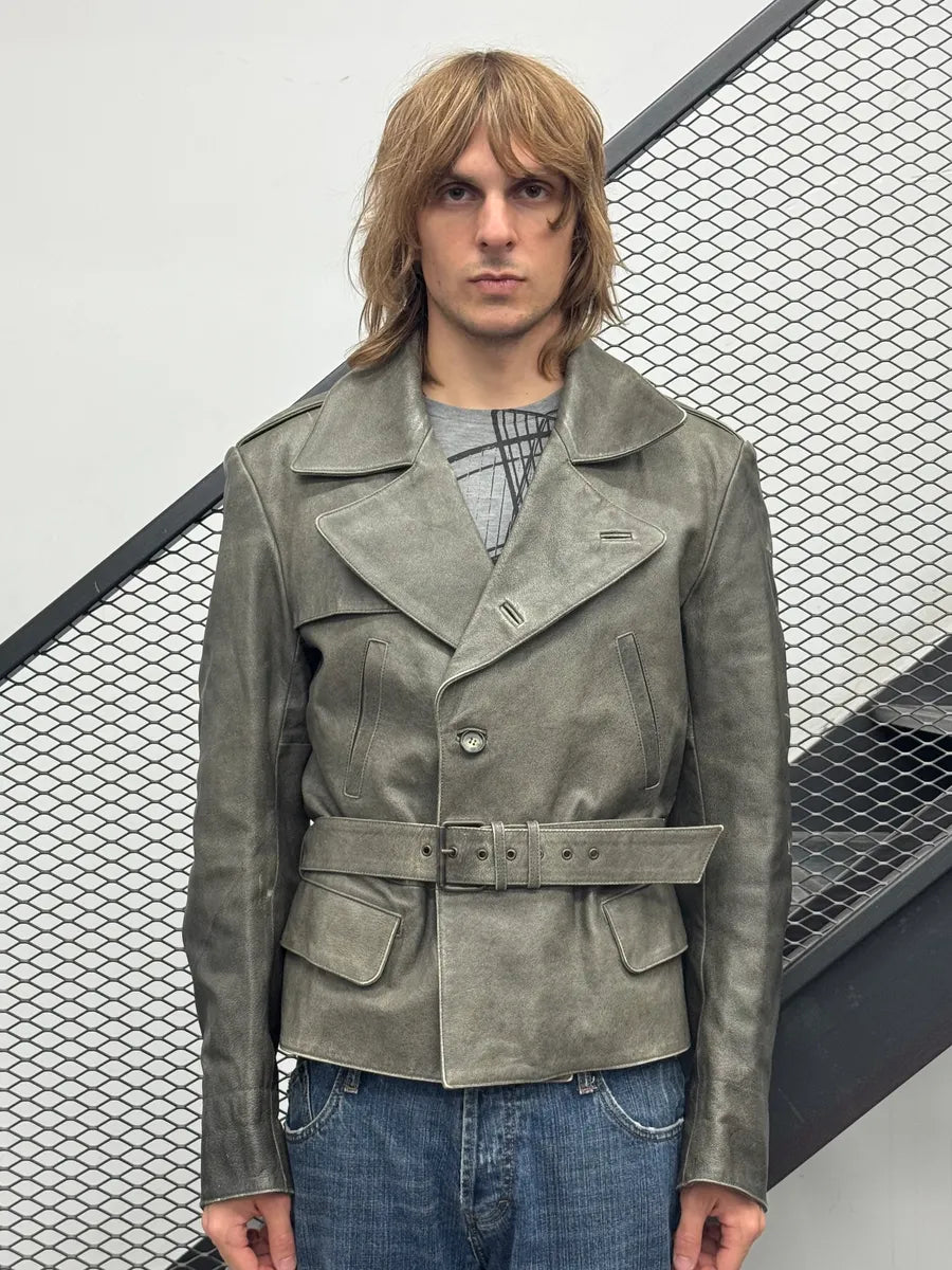 2010s Alexander McQueen Faded Grey Leather Belted Jacket sSPqbCX 1