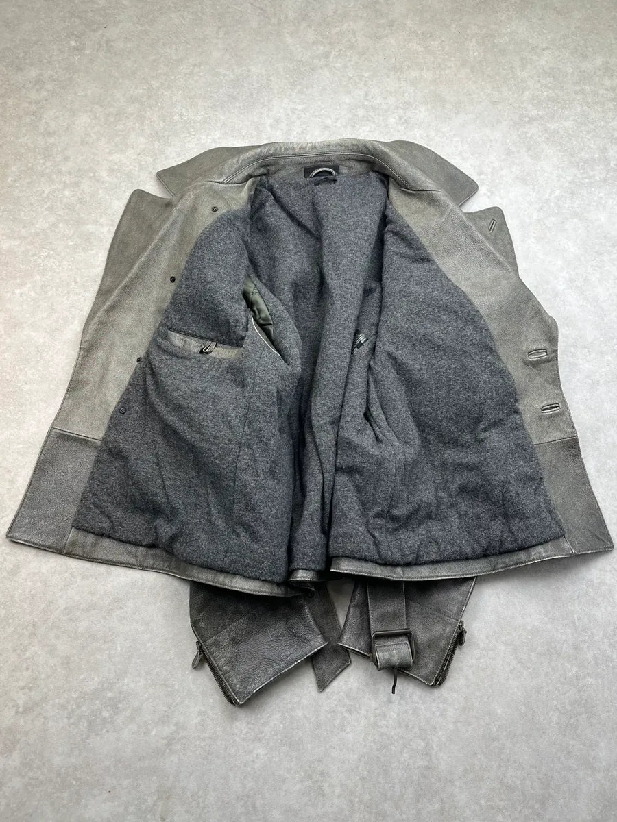 2010s Alexander McQueen Faded Grey Leather Belted Jacket sSPqbCX 10