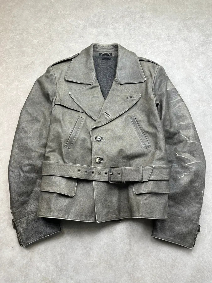 2010s Alexander McQueen Faded Grey Leather Belted Jacket sSPqbCX 3