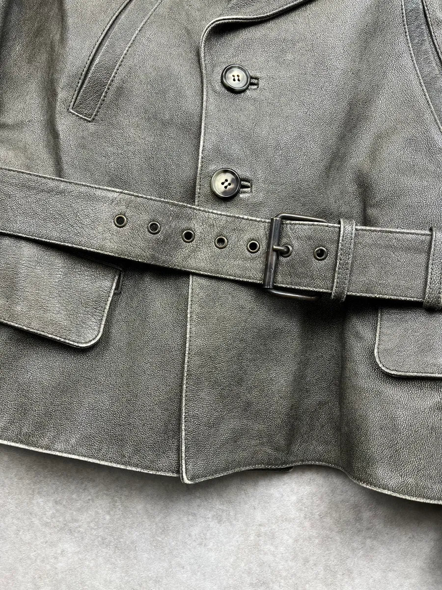 2010s Alexander McQueen Faded Grey Leather Belted Jacket sSPqbCX 5