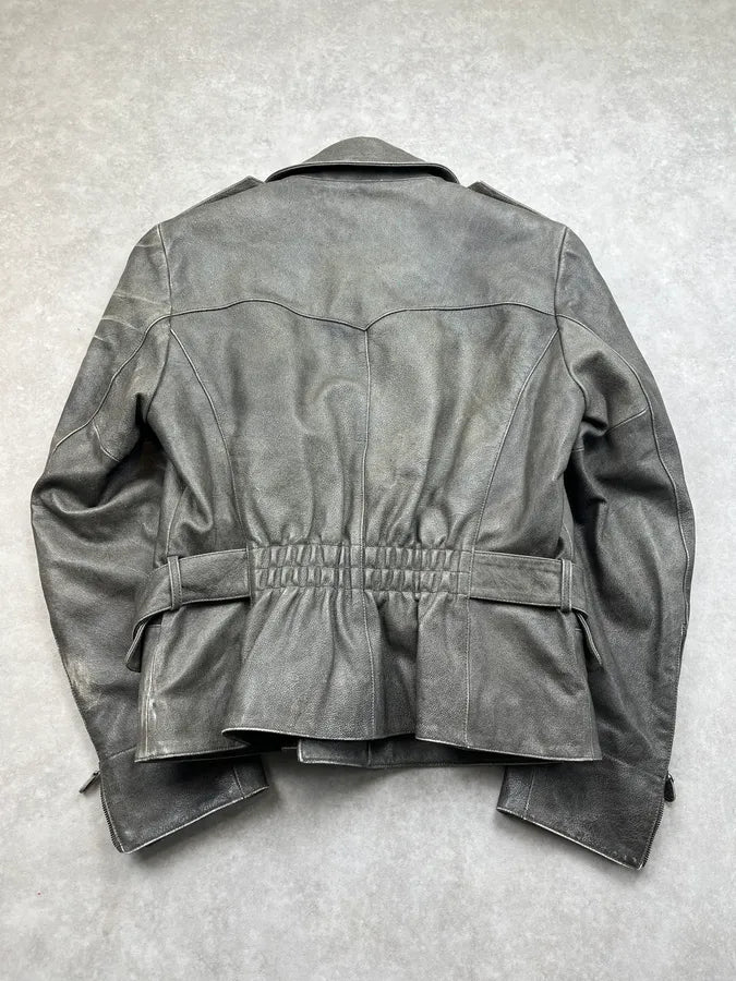 2010s Alexander McQueen Faded Grey Leather Belted Jacket sSPqbCX 6