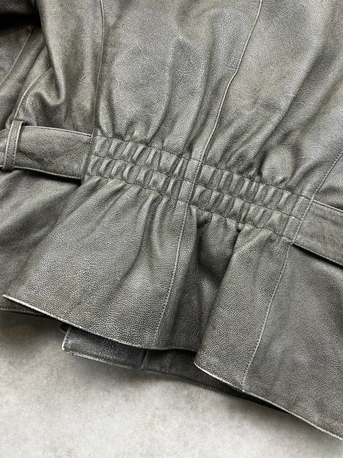 2010s Alexander McQueen Faded Grey Leather Belted Jacket sSPqbCX 8