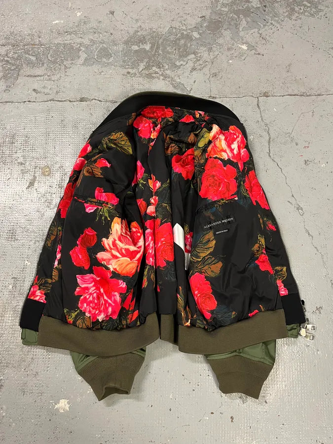 2010s Alexander McQueen Floral Green Bomber Jacket oTSQHza 6