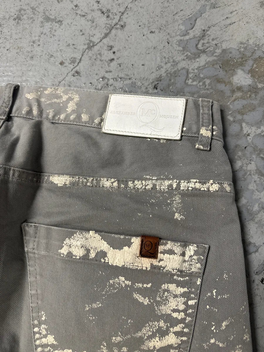 2010s Alexander Mcqueen Painted Abstract Grey Pants msvtunv 5