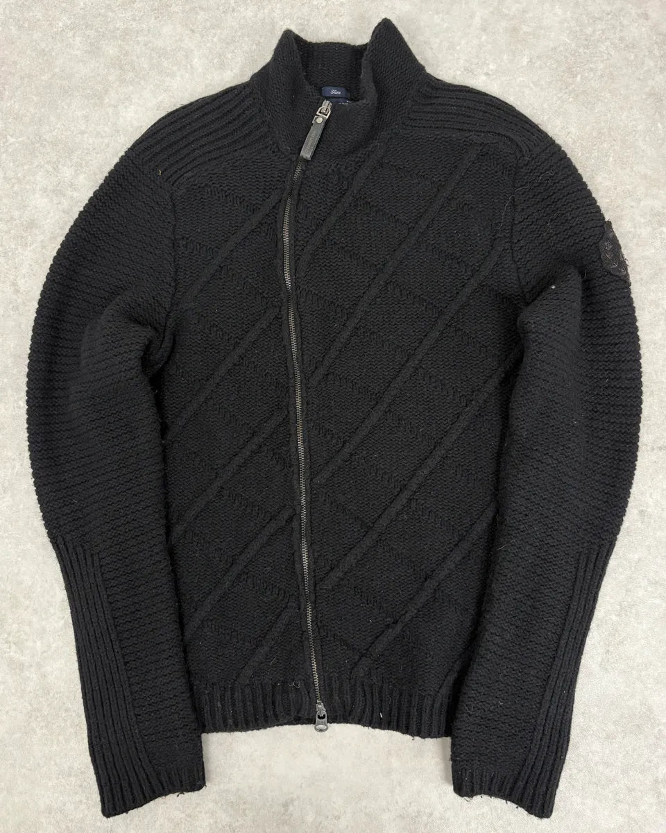 2010s Armani Asymmetrical Black Wool Zip-up Sweater fjtqVNq 0
