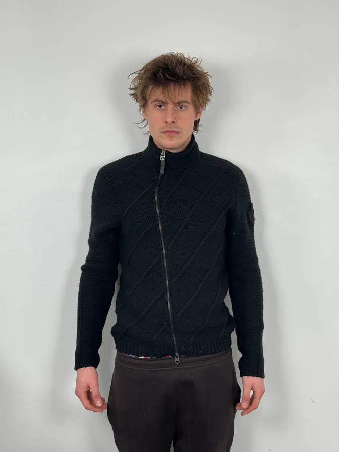 2010s Armani Asymmetrical Black Wool Zip-up Sweater fjtqVNq 1