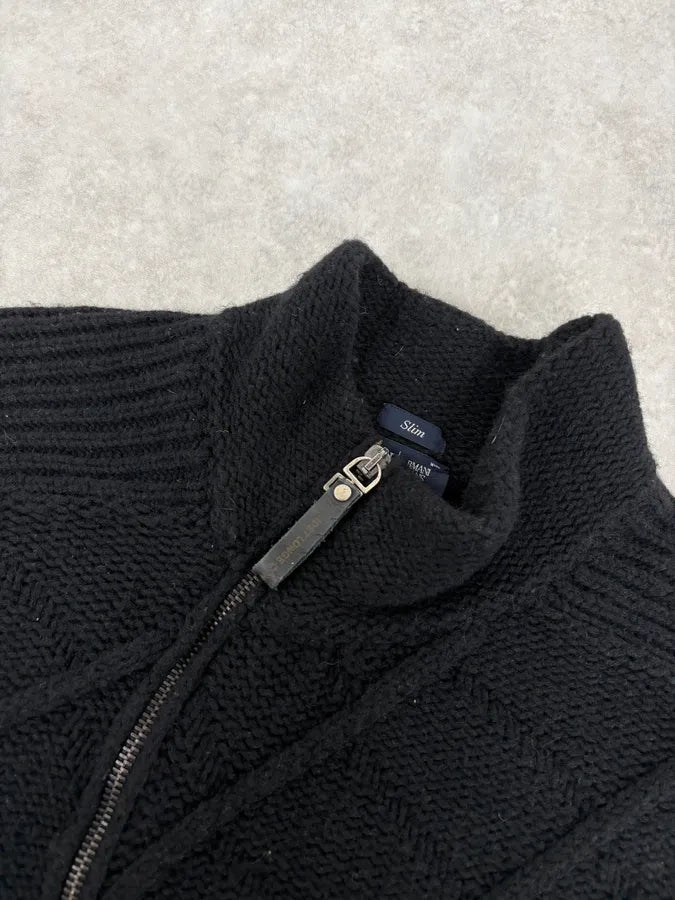 2010s Armani Asymmetrical Black Wool Zip-up Sweater fjtqVNq 3