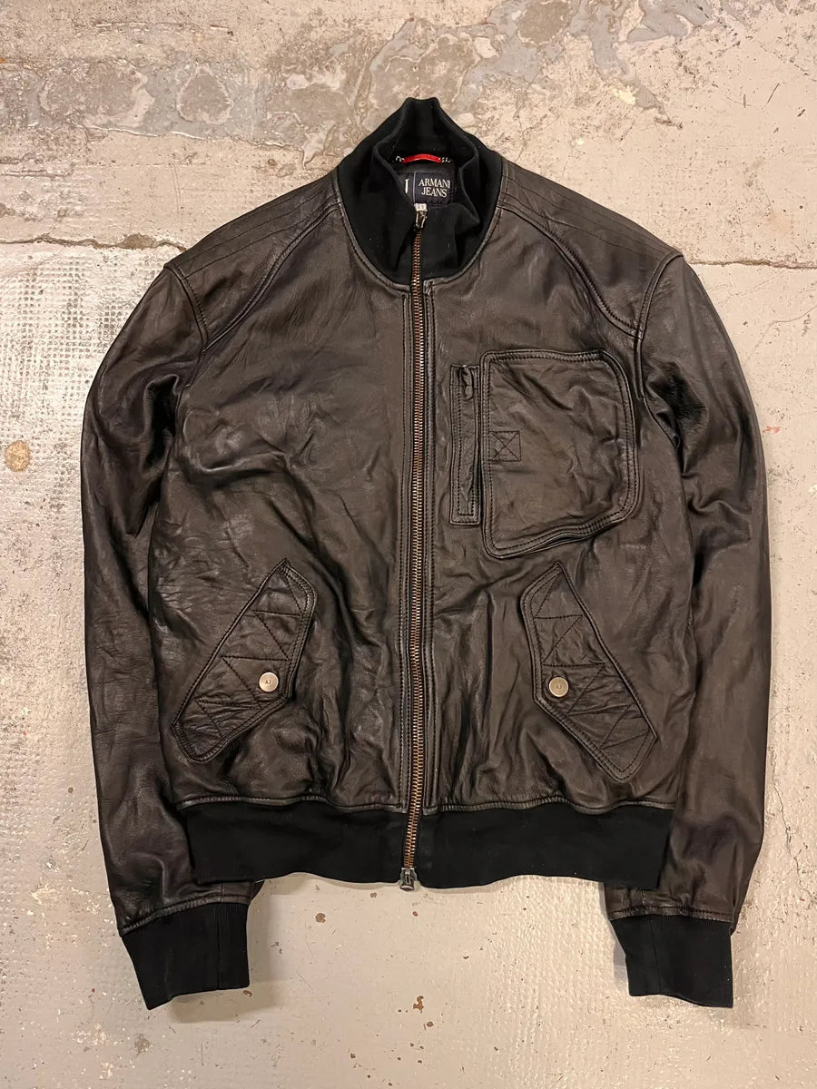 2010s Armani Black Utility Biker Leather Jacket dxFkJxU 0