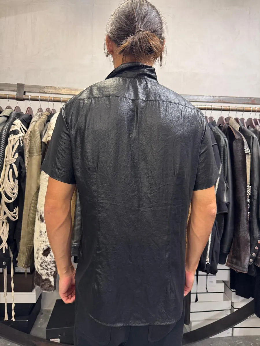 2010s Armani Black Waxed Effect Short Sleeves Shirt RgOAVKk 2